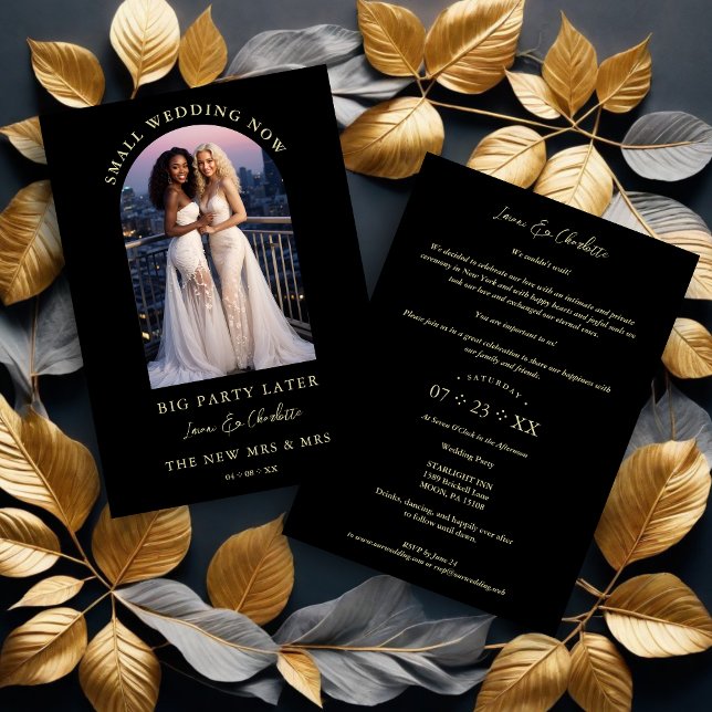 Exquisite Arch Photo Frame in Black Eloped  Invitation (Exquisite Arch Photo Frame in Black Eloped Invitations Cards.)