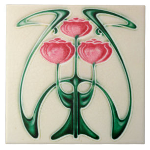 Exquisite Art Nouveau Floral Design Ceramic Tile. Tile