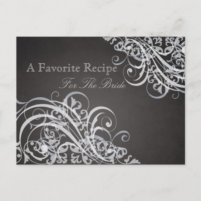 Exquisite Baroque B&W Bridal Shower Recipe Card (Front)