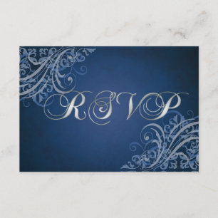 Exquisite Baroque Blue Scroll RSVP Card