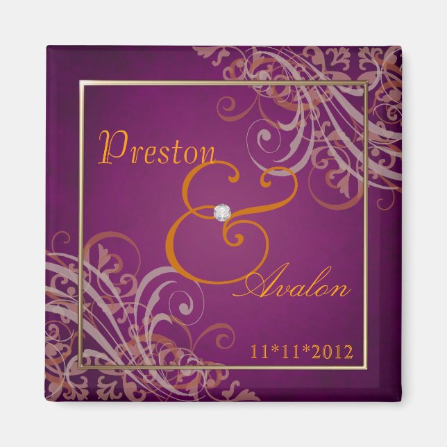 Exquisite Baroque Orange Save The Date Pink Magnet (Front)