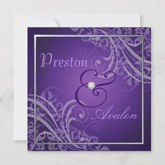 Exquisite Baroque Purple Scroll  Invitation (Front)