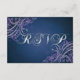 Exquisite Baroque Purple Scroll RSVP Card