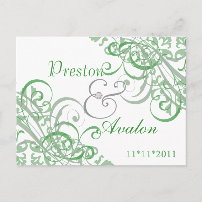 Exquisite Baroque  Save The Date Green Postcard (Front)