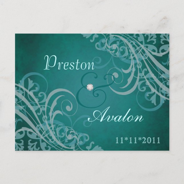 Exquisite Baroque Teal Save The Date Teal Postcard (Front)
