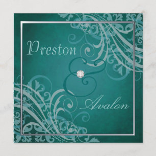 Exquisite Baroque Teal Scroll  Invitation