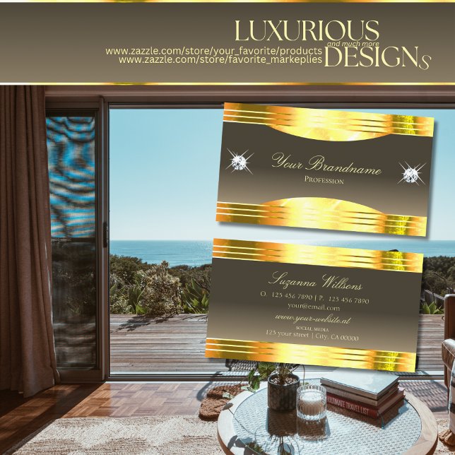 Exquisite Beige Brown Gold Borders Sophisticated Business Card (Creator Uploaded)