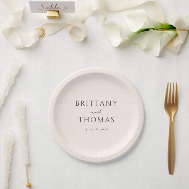Exquisite Beige Calligraphy Paper Plate (Wedding)
