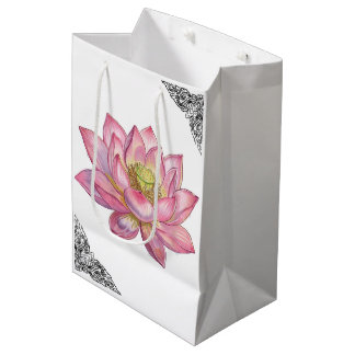 Exquisite Black and White Thai Lai Kanok Vector Medium Gift Bag
