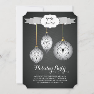 Exquisite Black Christmas Balls Holiday Party Invitation