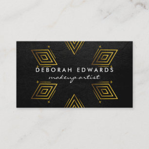 Exquisite Black Leather Gold Geometric Patterns Business Card