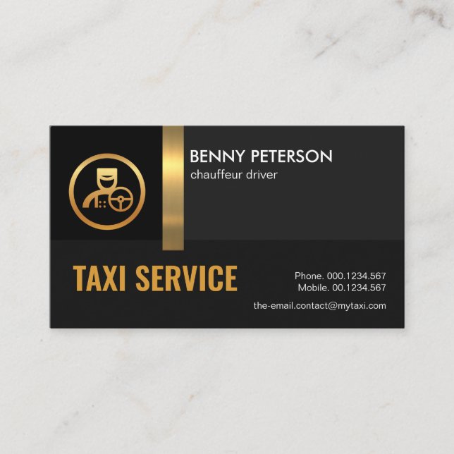 Exquisite Black Shade Gold Stripe Chauffeur Driver Business Card (Front)