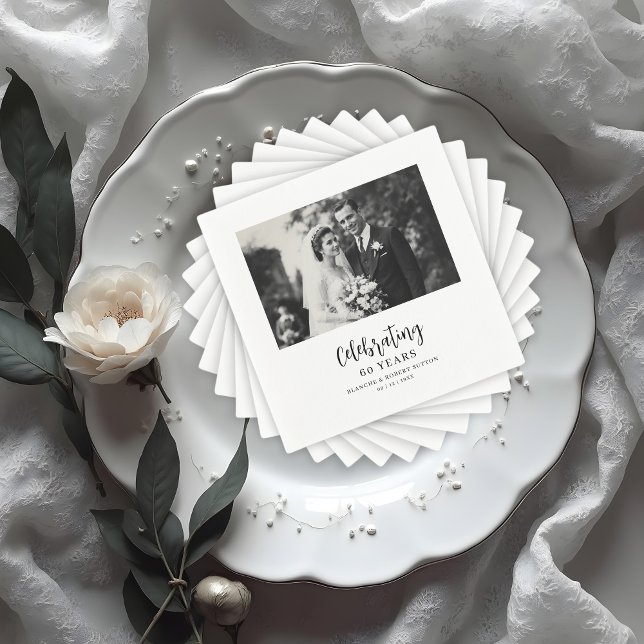 Exquisite Black White Elegant Wedding Anniversarie Napkin (Exquisite Black & White Elegant Wedding Anniversarie Photo Napkins.)