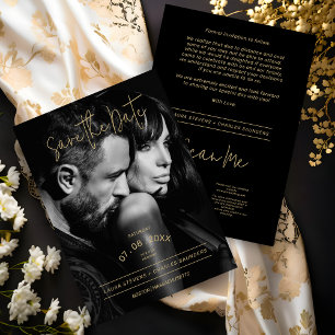 Exquisite Black & White Golden Script Wedding Save The Date