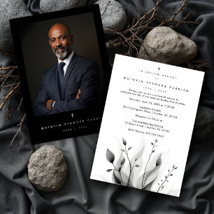 Exquisite Black & White Overlapping Leaves flowers Invitation