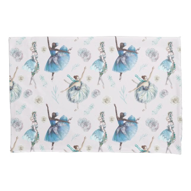 Exquisite Blue Ballerinas on Blush Pillowcase (Front)