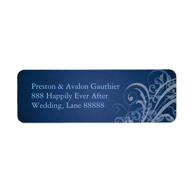 Exquisite Blue Scroll Blue Address Label Return Address Label (Front)