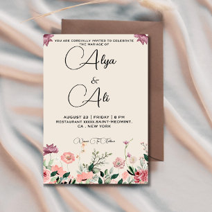 exquisite bohemian wildflowers wedding invitation