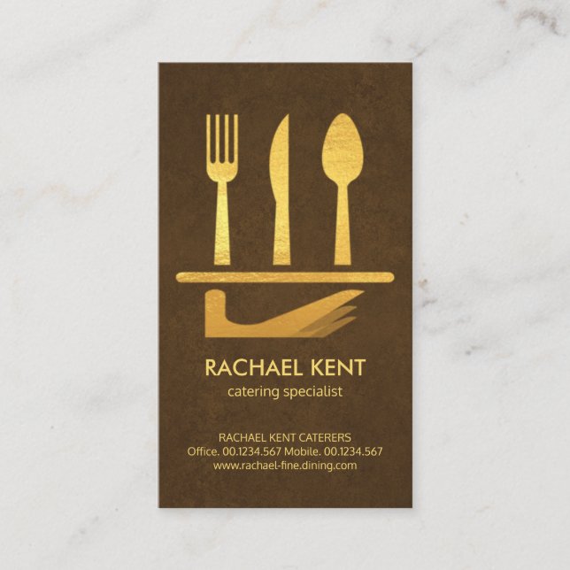 Exquisite Brown Gold Serving Dish Cutlery Set Business Card (Front)