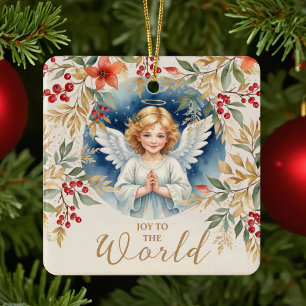 Exquisite Christmas Angel Flowers Victorian  Ceramic Ornament