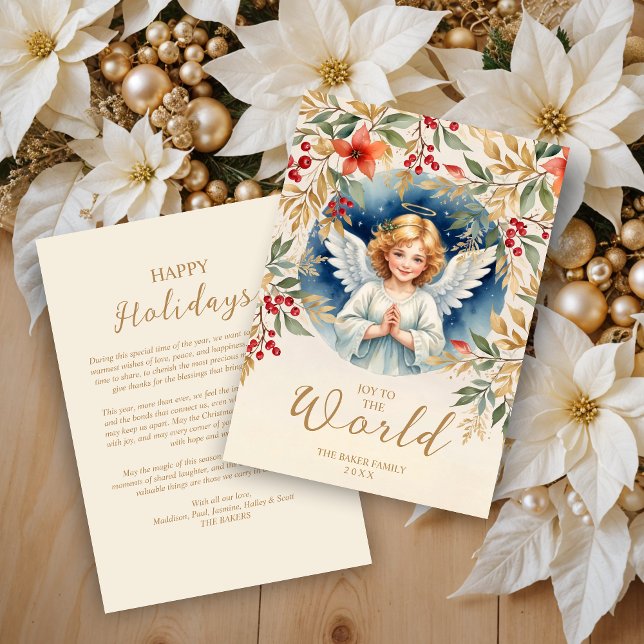 Exquisite Christmas Angel Flowers Victorian  Holiday Card (Classic Romantic Exquisite Christmas Angel with Flowers Victorian-Themed Inspired Holidays Cards)