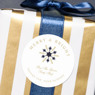 Exquisite Christmas Navy & Gold Snowflake Thanks Classic Round Sticker