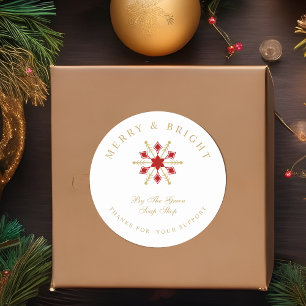 Exquisite Christmas Red & Gold Snowflake Thanks  Classic Round Sticker