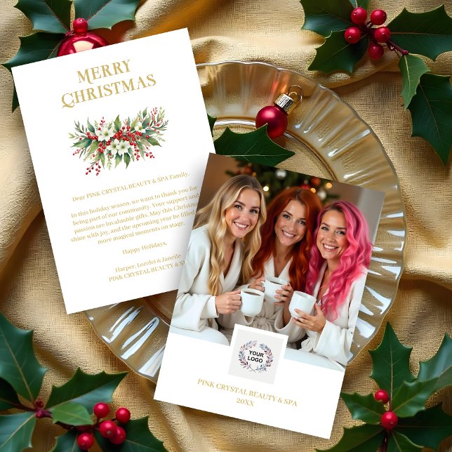 Exquisite Christmas Wreath Red & Gold Photo Holiday Card (Exquisite Christmas Wreath Floral Red & Gold Photo Business Holidays Cards.)