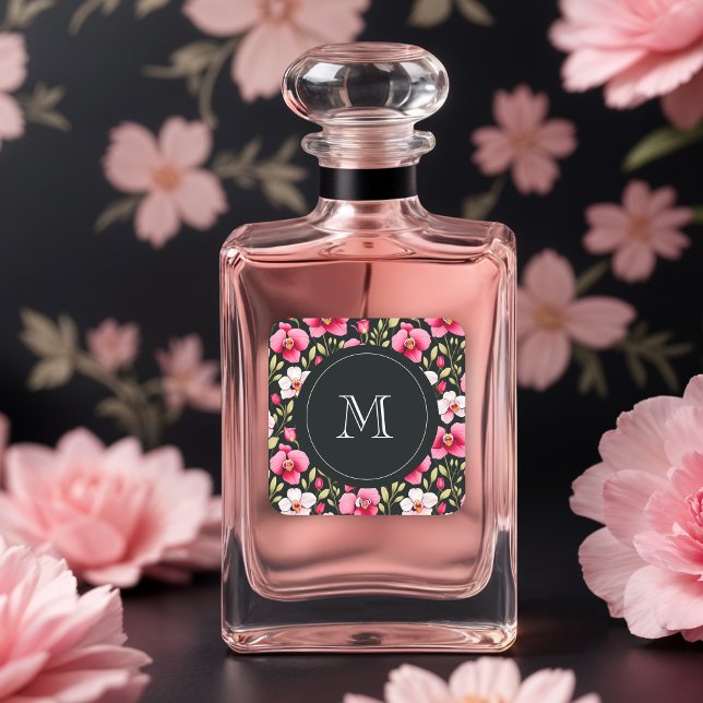 Exquisite Colorful Botanical Pink Orchid & Roses Square Sticker (Exquisite Colorful Botanical Pink Orchid & Roses Design Square Sticker.)