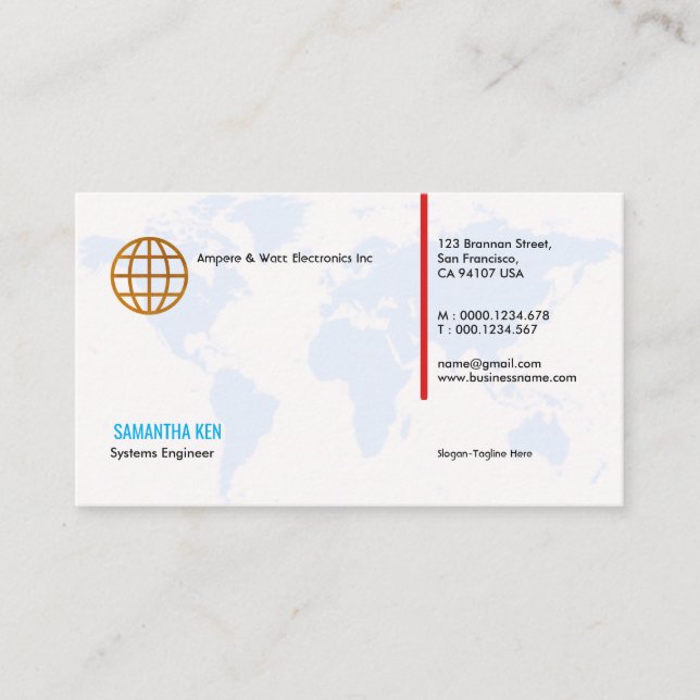 Exquisite Concise Blue Atlas Business Card (Front)