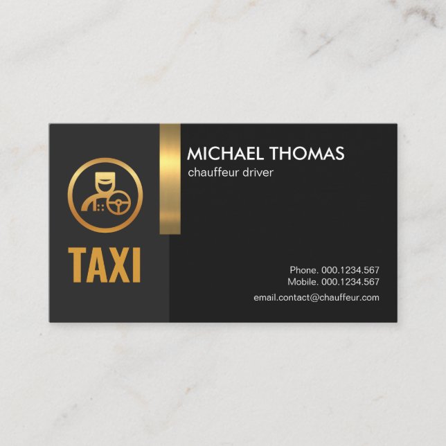 Exquisite Creative Black Gold Stripe Taxi Driver Business Card (Front)