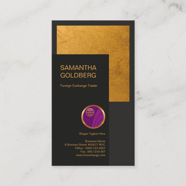 Exquisite Creative Faux Gold Foil Forex Dealer Business Card (Front)