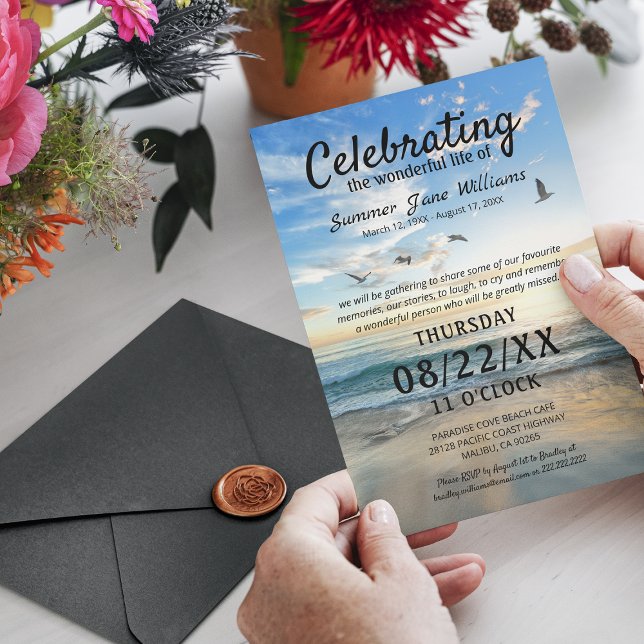 Exquisite Dove and Beach Memorial Invitations (Creator Uploaded)