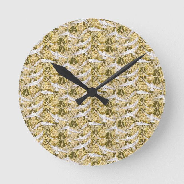 Exquisite Doves Against Floral Illustration Round Clock (Front)