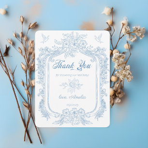 Exquisite Dusty Blue Baroque Frame Baby Shower Thank You Card