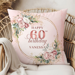 Exquisite Dusty Pink Watercolor Floral 60 birthday Cushion