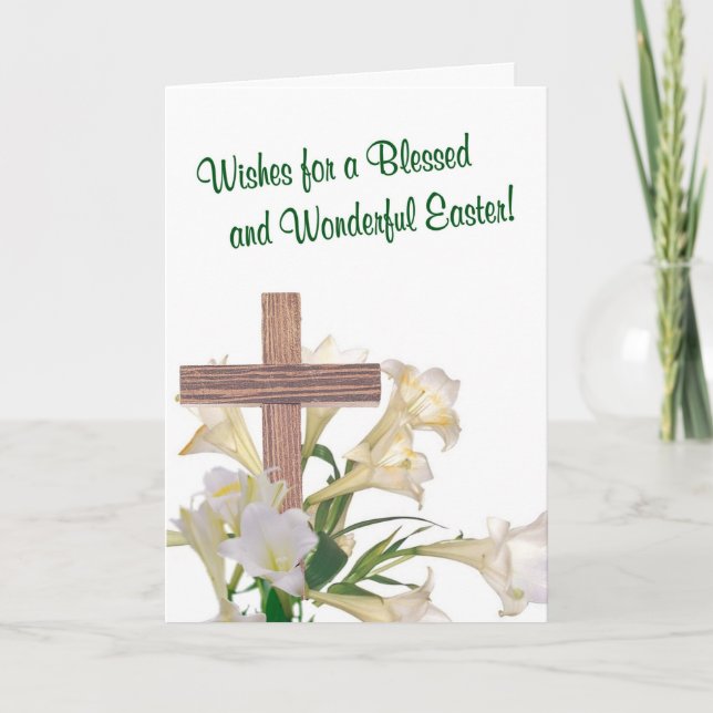 Exquisite! Easter Lilies & Wooden Cross Card (Front)