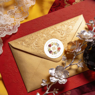 Exquisite Elegant Floral Chinese Double Happiness  Classic Round Sticker