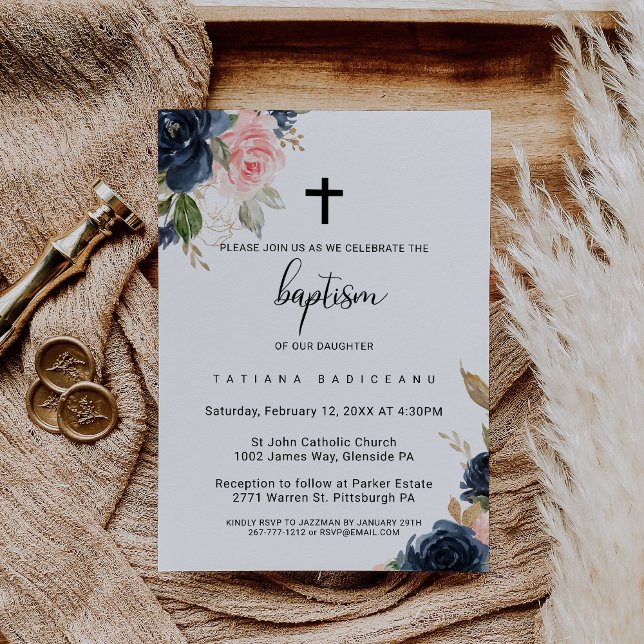 Exquisite Fall Floral Cross Baptism Invitation (Creator Uploaded)