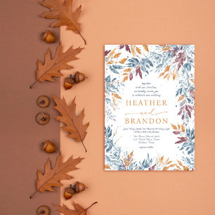 Exquisite Fall Watercolor Leaves Wedding Invitation
