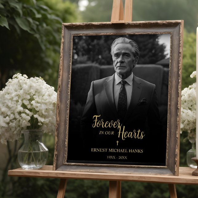 Exquisite Faux Golden Photo Funeral Service Poster (Exquisite Faux Golden Photo Funeral Service Poster.)
