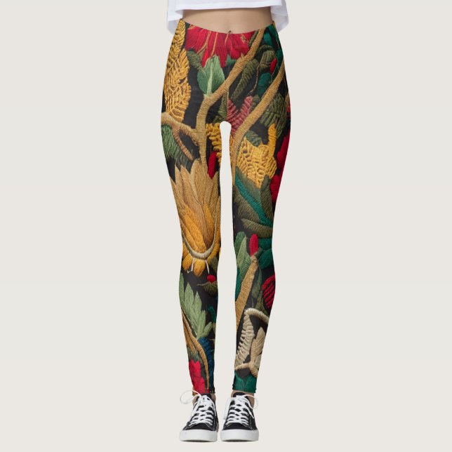 "EXQUISITE FLORAL EMBROIDERY PATTERN LAGGINGS" LEGGINGS (Front)