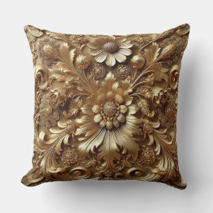 Exquisite Floral Motif in Luxurious Golden Baroque Cushion