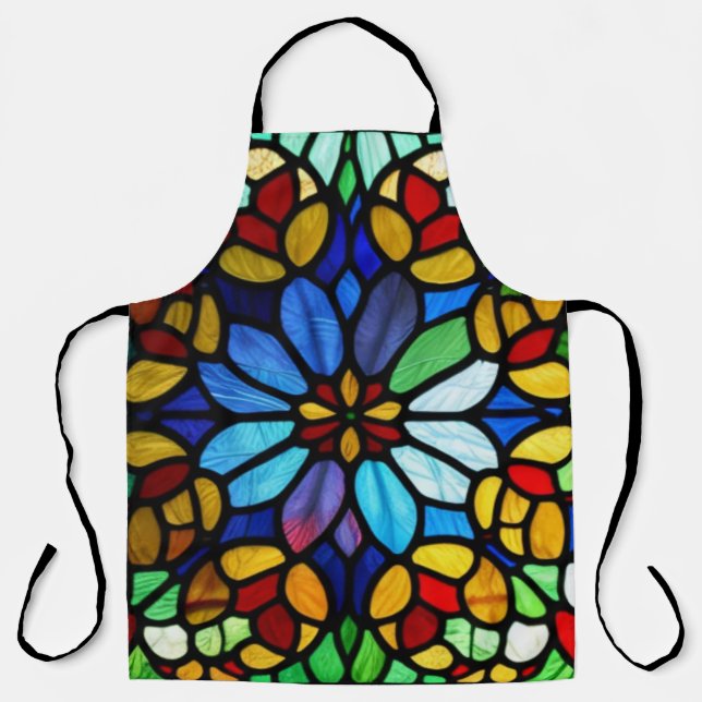 Exquisite Floral Stained Glass Elegance Apron (Front)