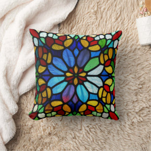 Exquisite Floral Stained Glass Elegance Cushion