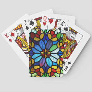 Exquisite Floral Stained Glass Elegance Playing Cards