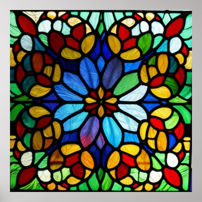 Exquisite Floral Stained Glass Elegance Poster (Front)