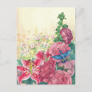 Exquisite florals & hummingbird watercolor,custom postcard