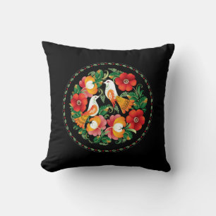 Exquisite Folk Art Birds Flowers Beautiful Decor Cushion