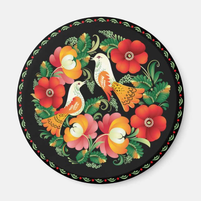 Exquisite Folk Art Birds Flowers Beautiful Decor Magnet (Front)